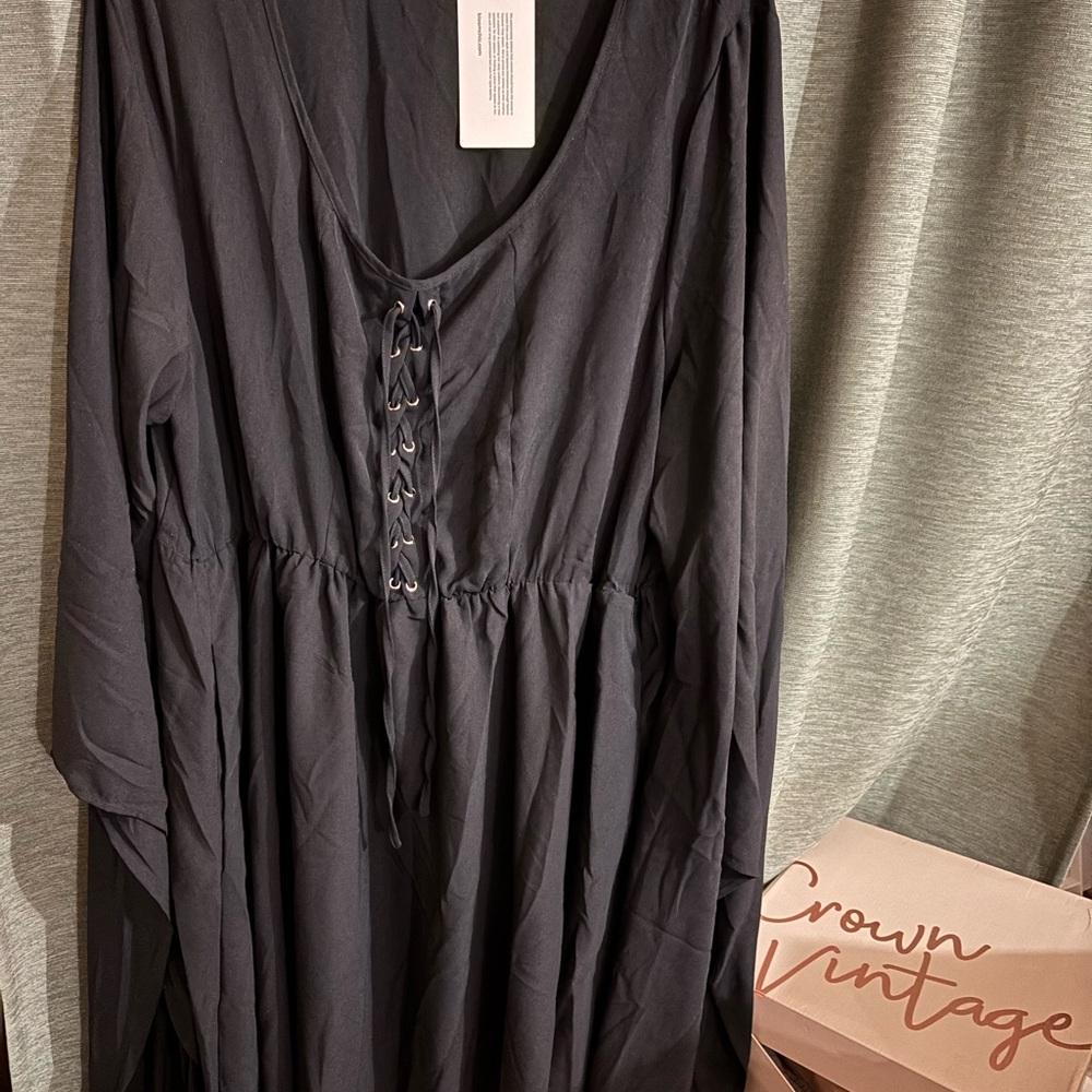 BloomChic Charcoal Lace-Up Long Sleeve Dress
